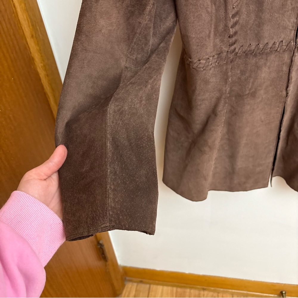 Vintage Fitted Leather Suede Sonoma Jacket Womens XL With Stitching Detail Brown - Picture 5 of 15